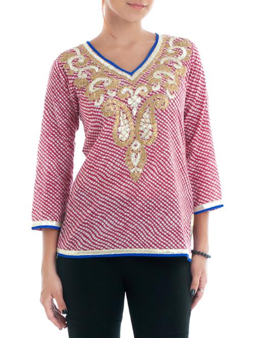 pink cotton straight kurti - 13266415 - Very Small Image - 1