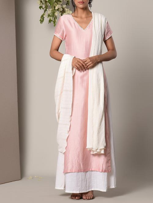 Crinkled plain cotton white dupatta - 13266597 - Very Small Image - 1