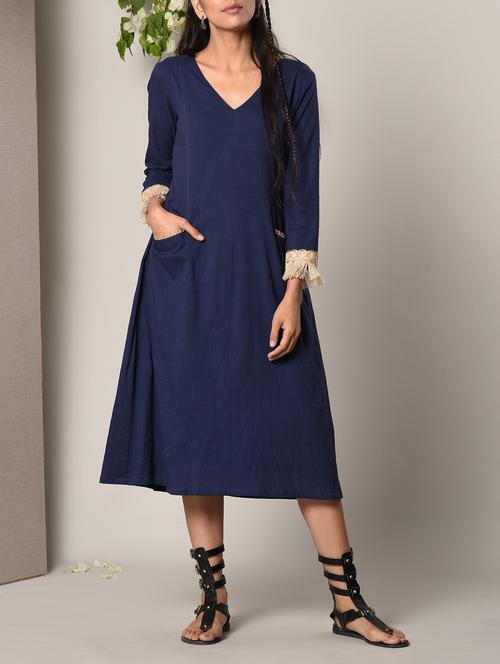 navy blue cotton A-line dress - 13266817 - Very Small Image - 1