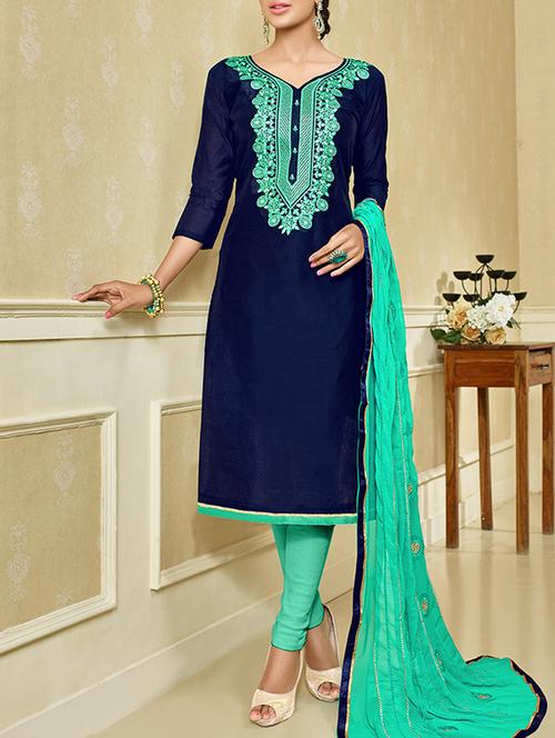 blue cotton blend embroidered dress material - 13267481 - Very Small Image - 1