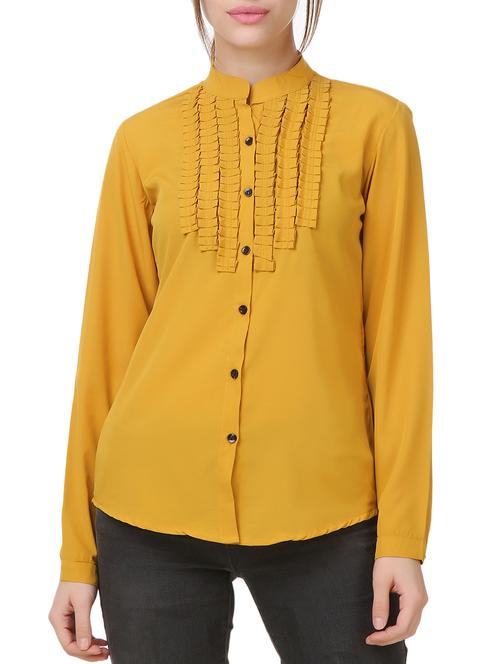 solid mustard full sleeved shirt - 13269379 - Very Small Image - 1