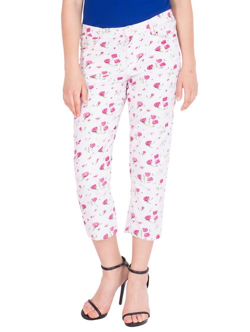 white floral printed cotton capri - 13269511 - Very Small Image - 1
