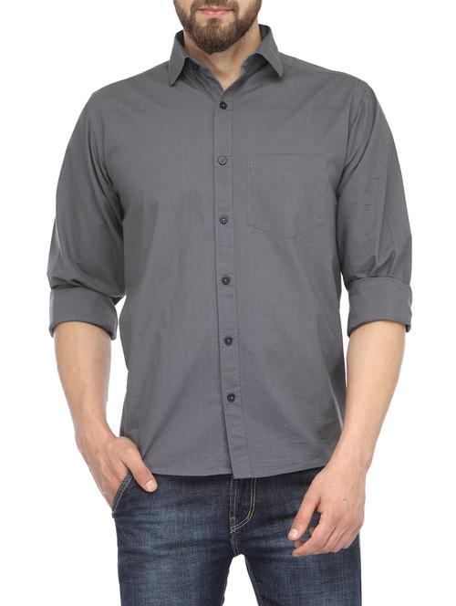 grey solid casual shirt - 13269582 - Very Small Image - 1
