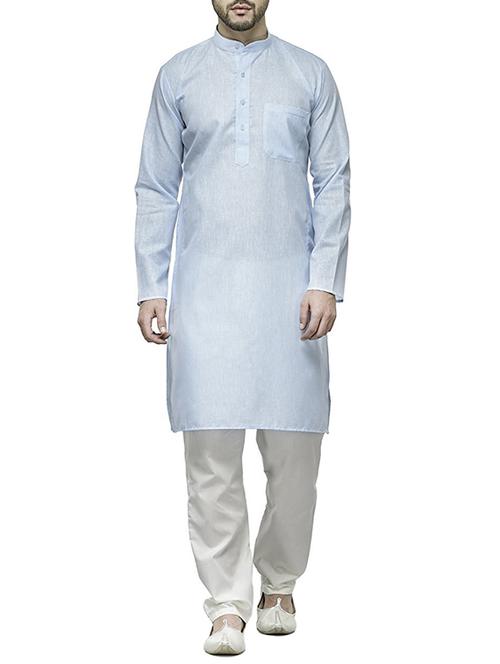 light blue cotton kurta pyjama set - 13270021 - Very Small Image - 1