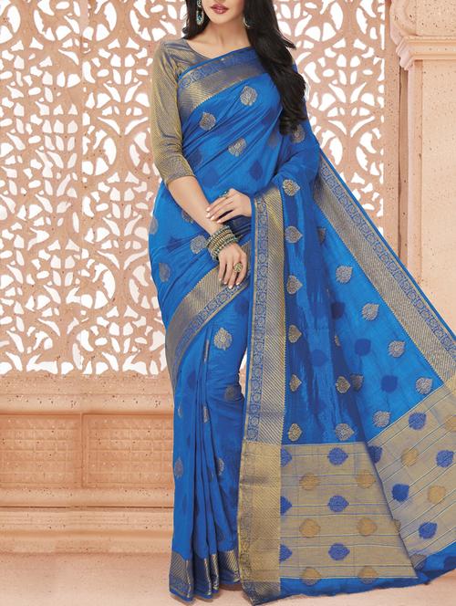 blue raw silk saree with blouse - 13270224 - Very Small Image - 1