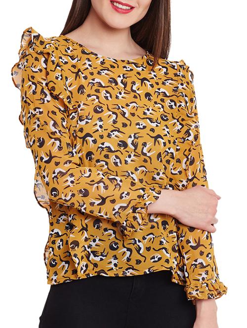 cat print ruffle detail top - 13270621 - Very Small Image - 1