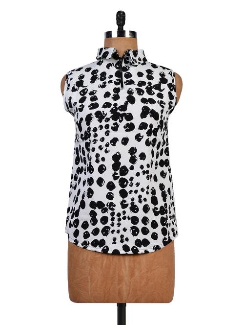 black and white polycrepe printed top - 1327516 - Very Small Image - 1