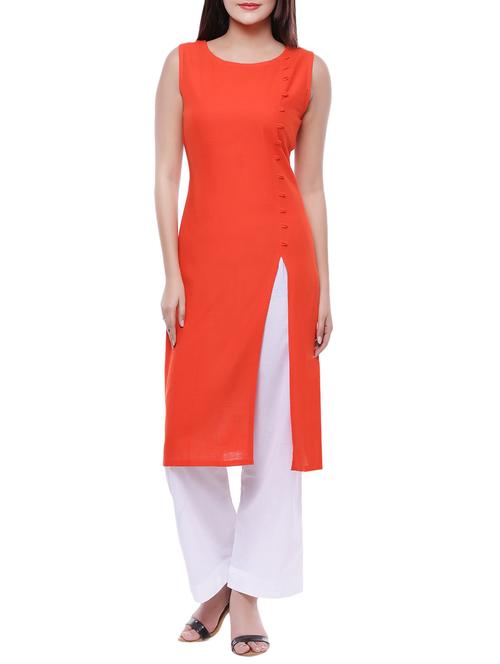 orange straight slit kurta - 13275367 - Very Small Image - 1