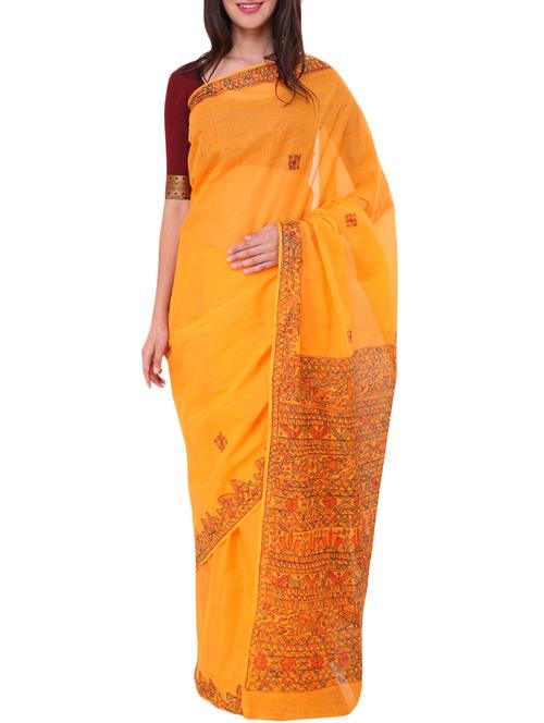 orange cotton printed saree - 13276971 - Very Small Image - 1