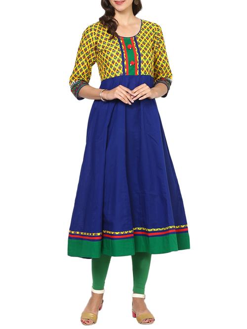 blue cotton anarkali kurta - 13277183 - Very Small Image - 1
