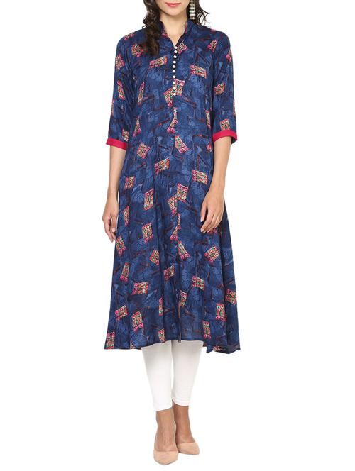 blue rayon aline kurta - 13277188 - Very Small Image - 1