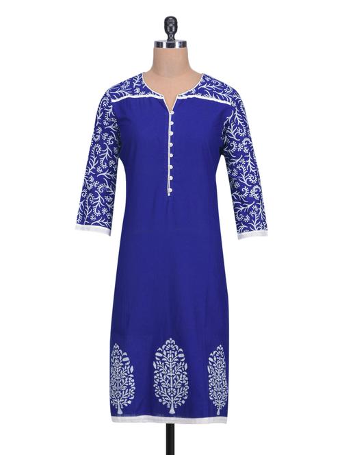 royal blue printed cotton kurta - 1327771 - Very Small Image - 1