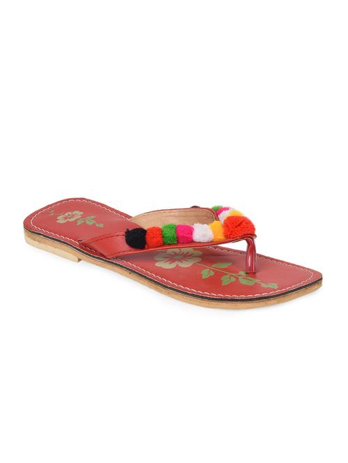 Red Pom Poms Toe Separator kolhapuris - 13279102 - Very Small Image - 1
