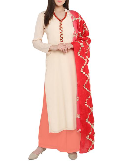 peach and orange crepe stitched suit set - 13279111 - Very Small Image - 1