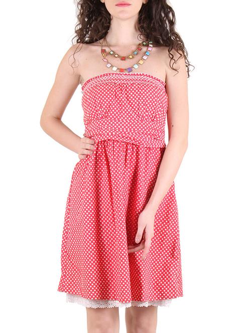 red polka dots printed cotton dress - 13279171 - Very Small Image - 1
