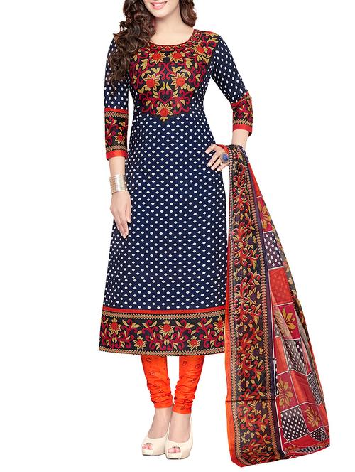 blue cotton unstitched suit - 13282895 - Very Small Image - 1