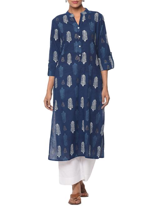 blue cotton straight kurti - 13283762 - Very Small Image - 1