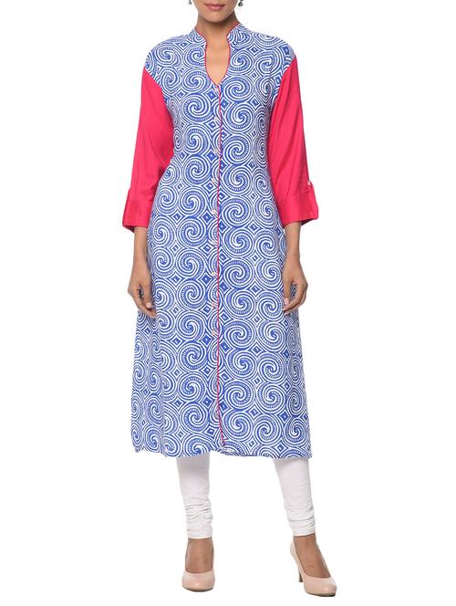 blue cotton straight kurta - 13283776 - Very Small Image - 1