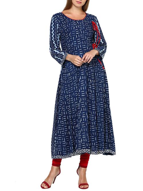 indigo a-line kurta with tassels - 13283973 - Very Small Image - 1