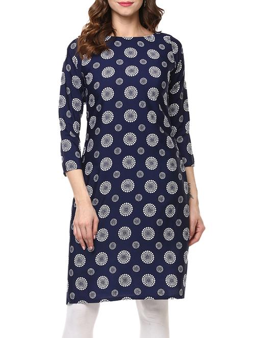 indigo poly crepe printed  kurta - 13286404 - Very Small Image - 1