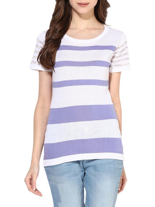 purple striped cotton knit pullover - 13287465 - Very Small Image - 1