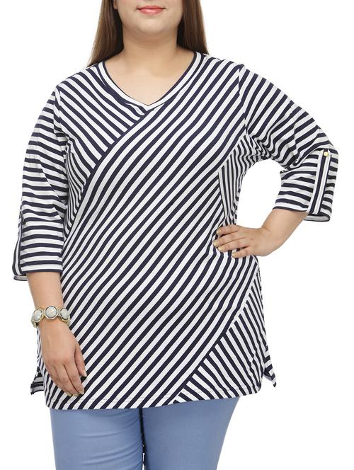 navy blue striped cotton regular tunic - 13287839 - Very Small Image - 1