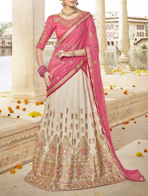 beige art silk embroidered panelled lehenga - 13288483 - Very Small Image - 1