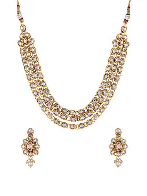 gold brass necklace & earrings set - 13289349 - Very Small Image - 1