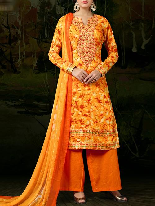 yellow straight dress material - 13289356 - Very Small Image - 1