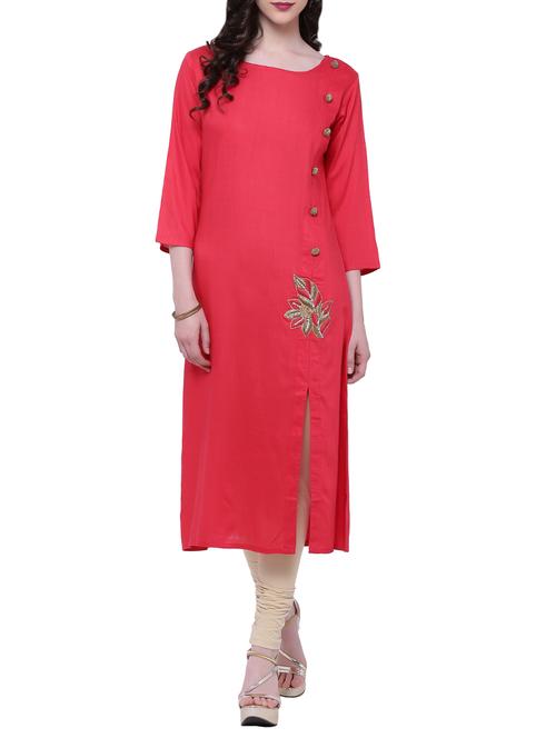 red viscose straight kurta - 13291863 - Very Small Image - 1