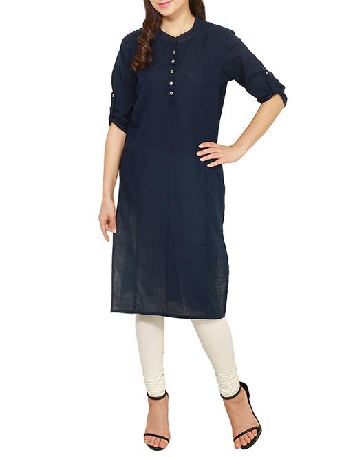blue cotton straight kurta - 13292482 - Very Small Image - 1