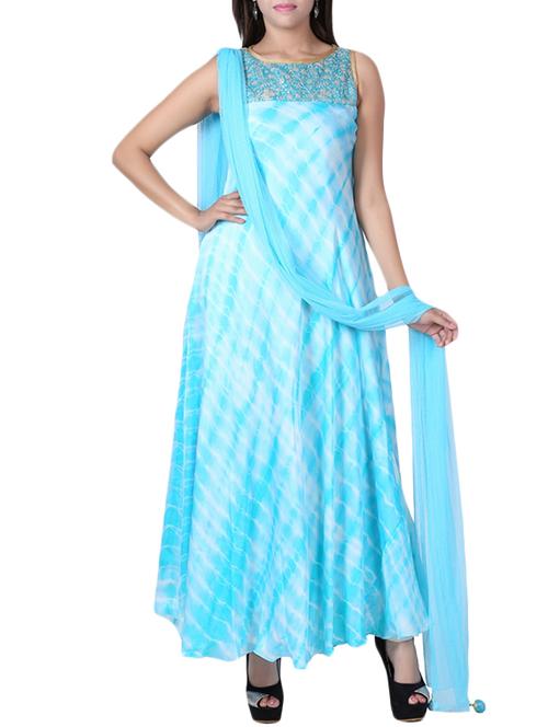 turquoise satin flared kurta - 13292499 - Very Small Image - 1