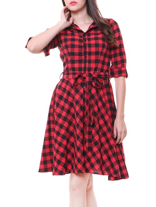 red cotton belted dress - 13293208 - Very Small Image - 1