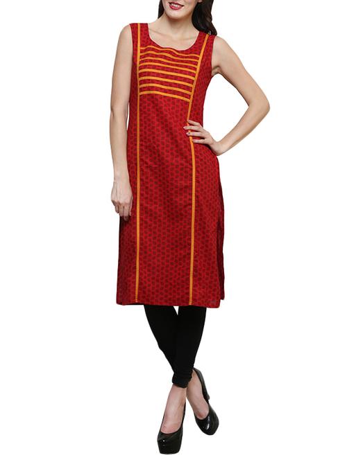 maroon cotton straight kurti - 13297269 - Very Small Image - 1