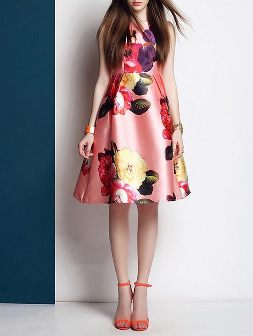 pink floral printed taffeta dress - 13301465 - Very Small Image - 1
