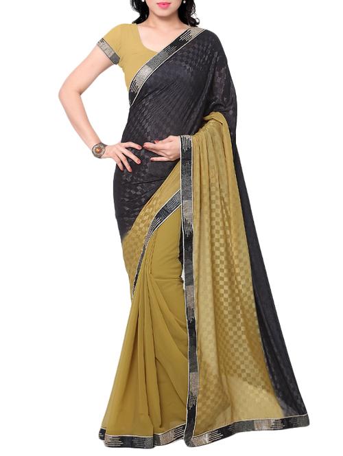black georgette printed half and half saree with blouse - 13301491 - Very Small Image - 1
