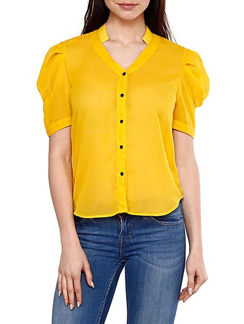 yellow georgette regular shirt - 13301847 - Very Small Image - 1