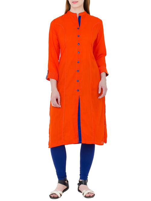 red cotton straight kurta - 13301872 - Very Small Image - 1