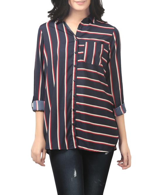 dark blue viscose regular shirt - 13304748 - Very Small Image - 1