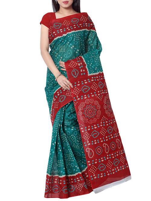 women's bandhani sea green colored saree with blouse - 13308084 - Very Small Image - 1