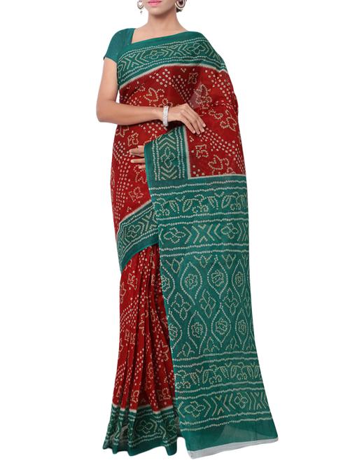 women's bandhani maroon colored saree with blouse - 13308132 - Very Small Image - 1