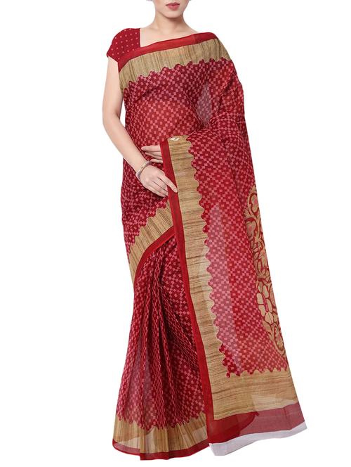 red color printed saree - 13308145 - Very Small Image - 1