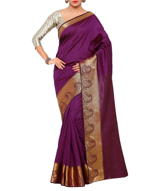 women's self design purple colored saree with blouse - 13308181 - Very Small Image - 1