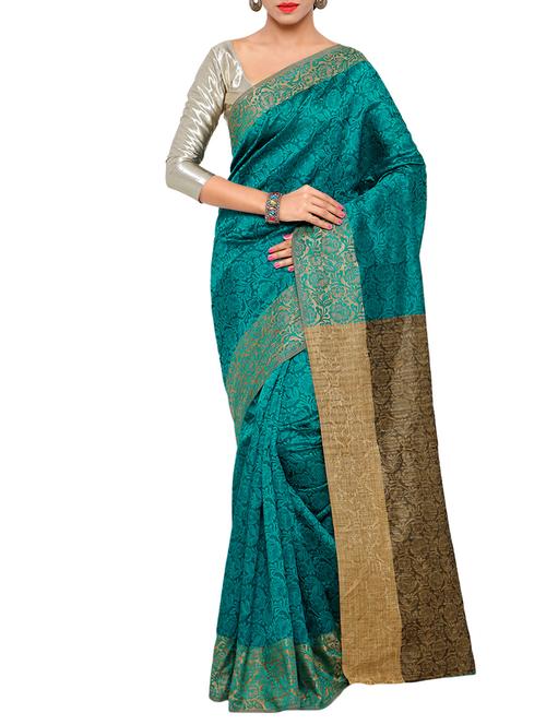 women's self design turquoise colored saree with blouse - 13308187 - Very Small Image - 1