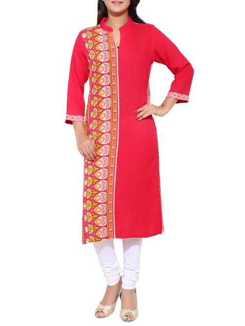 red rayon printed straight kurta - 13308904 - Very Small Image - 1
