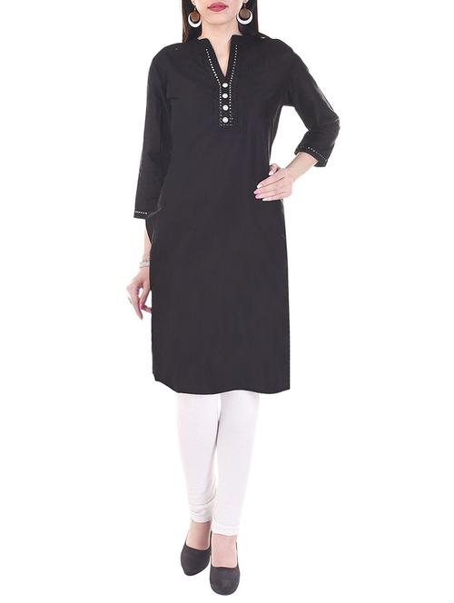 black cotton straight kurta - 13310980 - Very Small Image - 1