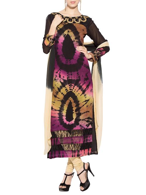 black georgette printed stitched suit - 13312242 - Very Small Image - 1