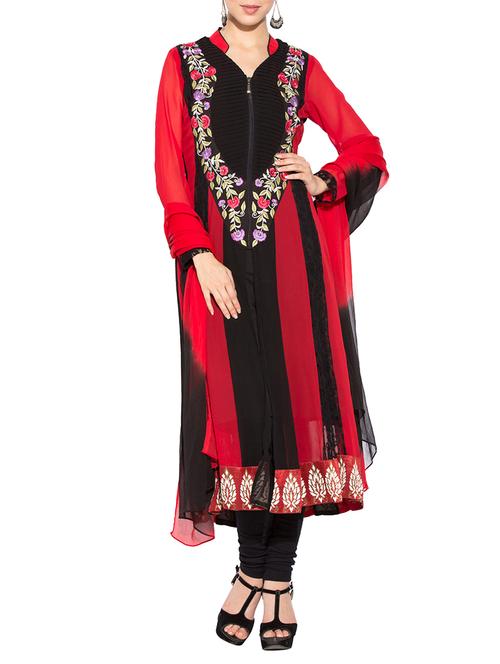 balck georgette embroidered stitched suit - 13312246 - Very Small Image - 1
