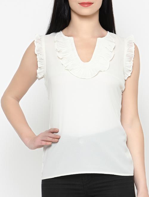 frill detail notch neck top - 13312670 - Very Small Image - 1