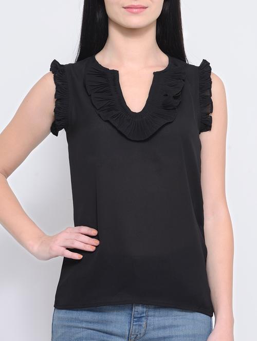 frill detail notch neck top - 13312671 - Very Small Image - 1